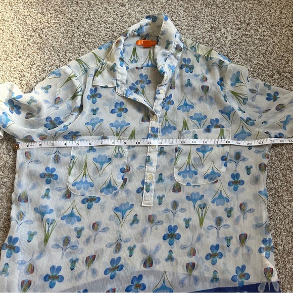 🦋 Joe Fresh White Blue Floral Lightweight Button Down Blouse Casual XL - Picture 5 of 6